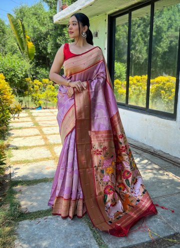 Purple Silk Woven Classic Designer Saree for Festi