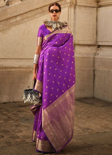 Purple Silk Woven Designer Saree