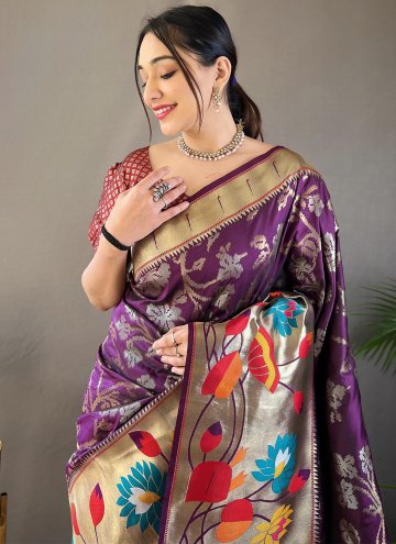 Purple Silk Woven Trendy Saree for Ceremonial