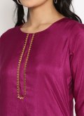Purple Straight Salwar Kameez in Crepe Silk with Plain Work - 1