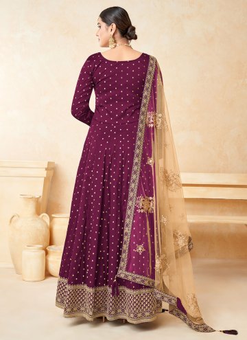 Purple Tafeta Silk Embroidered Trendy Salwar Kameez