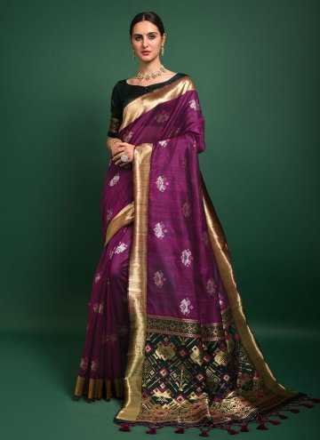 Purple Traditional Saree in Patola Silk with Woven