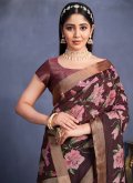 Purple Traditional Saree in Tussar Silk with Embroidered - 1