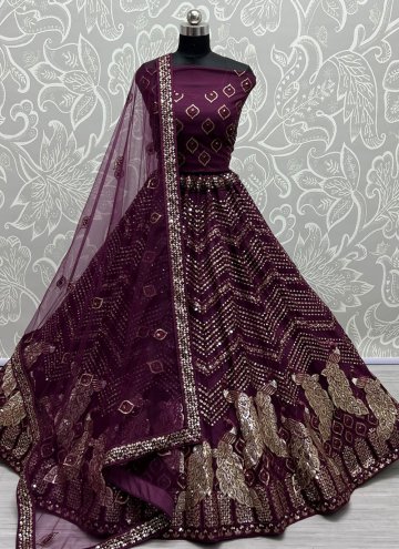 Purple Trendy Lehenga Choli in Net with Embroidere