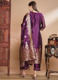 Purple Trendy Salwar Kameez in Cotton Silk with Woven - 1