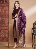 Purple Trendy Salwar Kameez in Cotton Silk with Woven - 2
