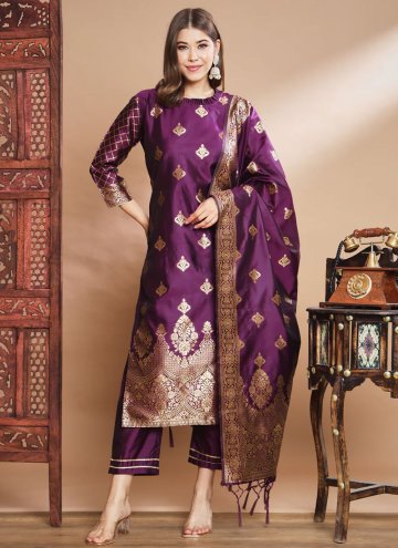 Purple Trendy Salwar Kameez in Cotton Silk with Wo