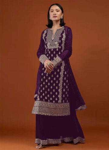 Purple Trendy Salwar Kameez in Georgette with Embroidered