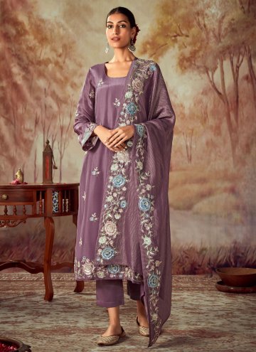 Purple Trendy Salwar Kameez in Silk with Embroidered