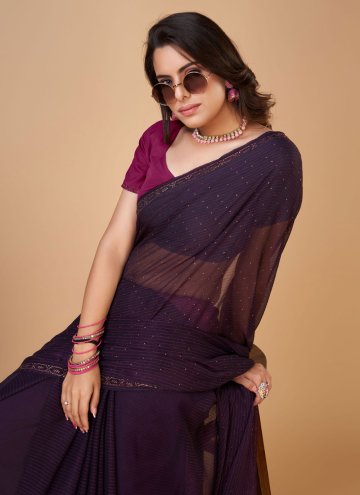 Purple Trendy Saree in Georgette with Swarovski