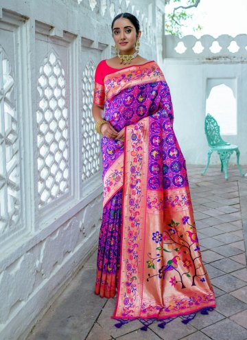 Purple Trendy Saree in Silk with Meenakari