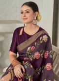 Purple Tussar Silk Embroidered Classic Designer Saree - 1