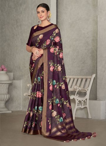 Purple Tussar Silk Embroidered Classic Designer Saree