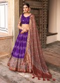 Purple Tussar Silk Foil Print A Line Lehenga Choli for Mehndi - 3