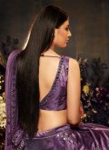 Purple Velvet Embroidered A Line Lehenga Choli for Engagement - 3