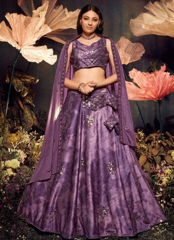 Purple Velvet Embroidered A Line Lehenga Choli for Engagement