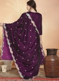 Purple Velvet Embroidered Salwar Suit - 1