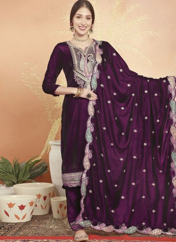 Purple Velvet Embroidered Salwar Suit