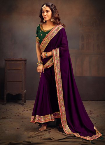Purple Vichitra Silk Border Contemporary Saree for