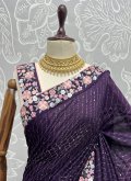 Purple Vichitra Silk Embroidered Contemporary Saree for Festival - 1