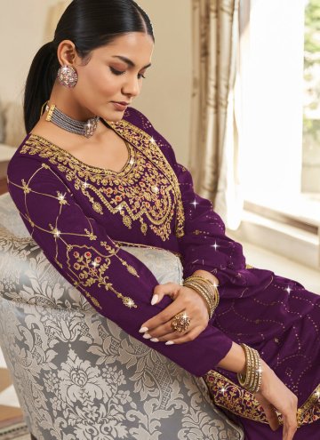 Purple Vichitra Silk Embroidered Trendy Salwar Suit