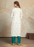 Rama and White color Digital Print Blended Cotton Pant Style Suit - 2