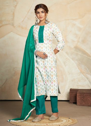 Rama and White color Digital Print Blended Cotton Pant Style Suit