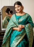 Rama color Border Handloom Silk Contemporary Saree - 1