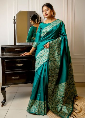 Rama color Border Handloom Silk Contemporary Saree