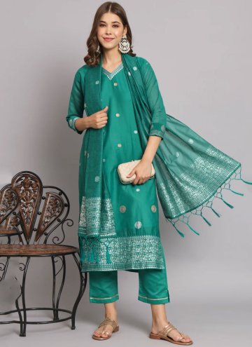 Rama color Cotton Silk Salwar Suit with Woven