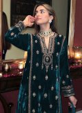 Rama color Embroidered Velvet Salwar Suit - 1