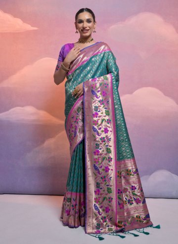 Rama color Meenakari Silk Contemporary Saree