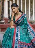 Rama color Printed Cotton Silk Classic Designer Saree - 2