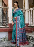 Rama color Printed Cotton Silk Classic Designer Saree - 3