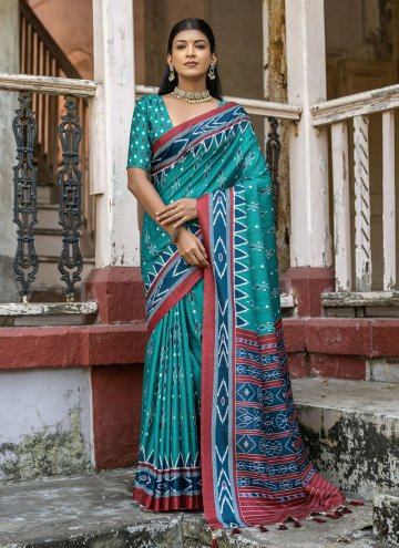 Rama color Printed Cotton Silk Classic Designer Saree