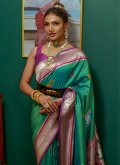 Rama color Silk Trendy Saree with Woven - 1