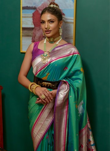 Rama color Silk Trendy Saree with Woven