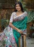 Rama color Tussar Silk Designer Saree with Woven - 2