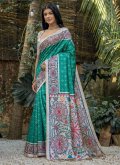 Rama color Tussar Silk Designer Saree with Woven - 3