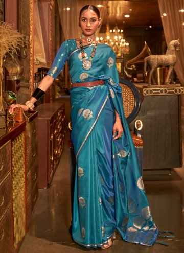 Rama color Woven Handloom Silk Contemporary Saree