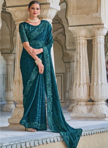 Rama Designer Saree in Fancy Fabric with Embroider