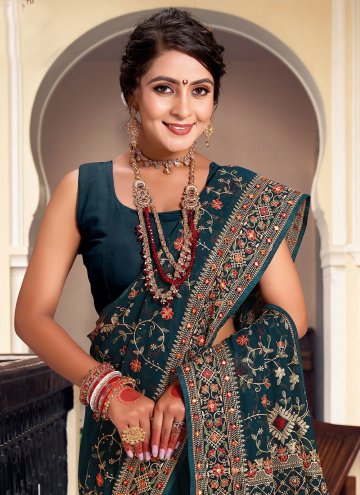 Rama Georgette Embroidered Trendy Saree for Festival