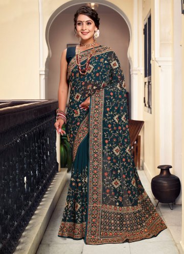Rama Georgette Embroidered Trendy Saree for Festiv