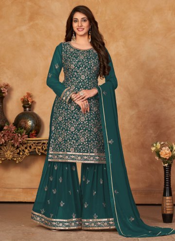 Rama Straight Salwar Suit in Faux Georgette with Embroidered