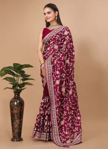 Rangoli Trendy Saree in Maroon Enhanced with Embroidered