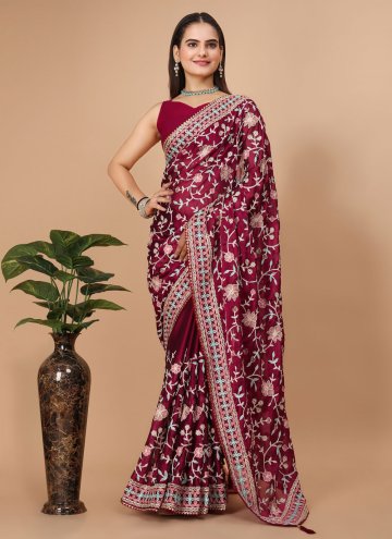 Rangoli Trendy Saree in Maroon Enhanced with Embroidered