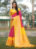 Rani and Yellow Bandhani Saree in Kanjivaram Silk with Woven - 2