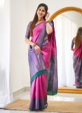 Rani color Banarasi Classic Designer Saree with Woven - 2