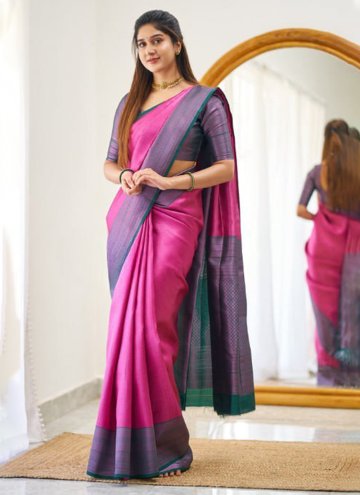Rani color Banarasi Classic Designer Saree with Woven