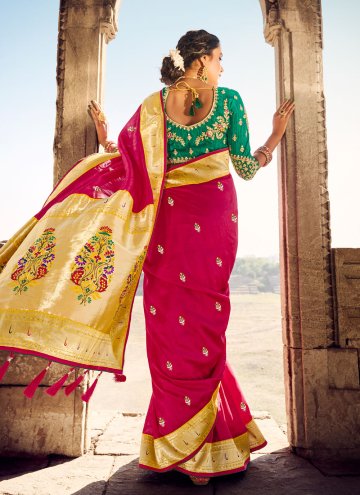 Rani color Banarasi Traditional Saree with Woven